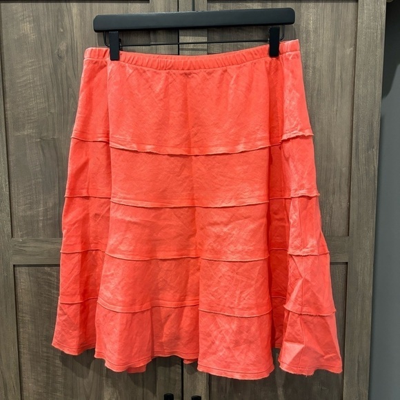 Soft Surroundings MP Medium Petite Linen Skirt Tiered A-Line Coral - Picture 1 of 7